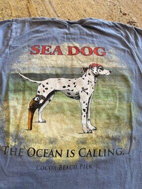 Sea Dog Comfort Colors Men's Blue Pirate Dalmatian Graphic T-Shirt S Cocoa Beach